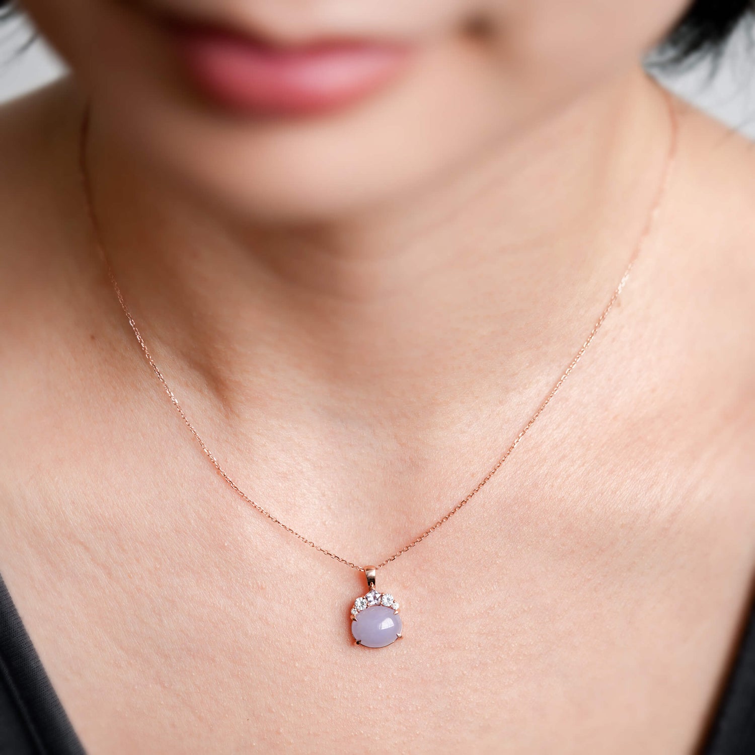 Crown Lavender Jade Pendant in 9K Rose Gold - Lilac Sapphire