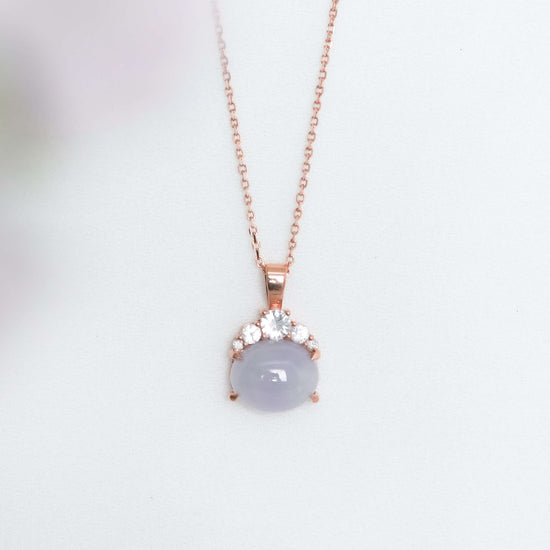 Crown Lavender Jade Pendant in 9K Rose Gold -White Sapphire