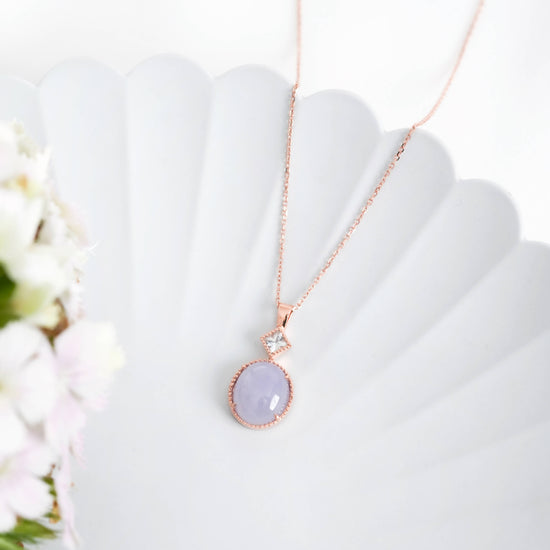 Solitaire Lavender Jade Pendant in 9K Rose Gold