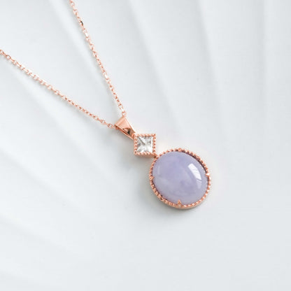 Solitaire Lavender Jade Pendant in 9K Rose Gold