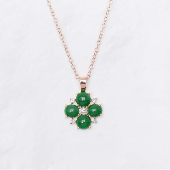 Luxe Green Jade Clover Pendant Necklace - 1523JPR