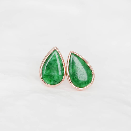 Unique Jade Bezel Ear Studs - 1524JER