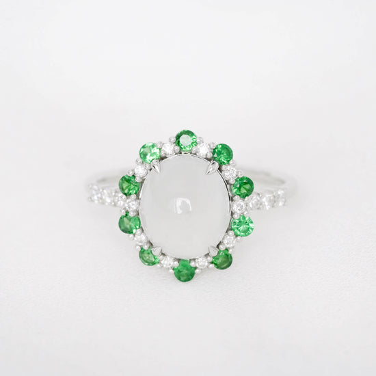 Snow Jade Scallop Halo Ring - 1532JRW