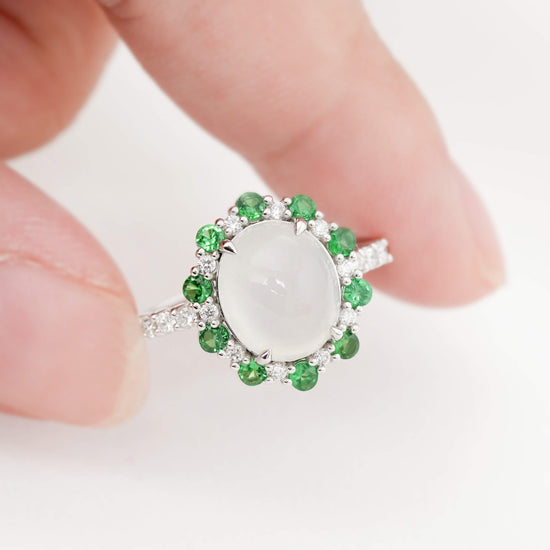 Snow Jade Scallop Halo Ring - 1532JRW