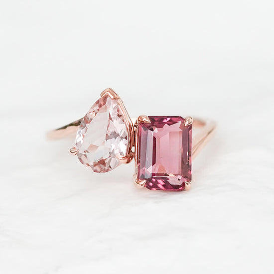 Tourmaline and Morganite Curved Toi Et Moi Ring - 1540TMR