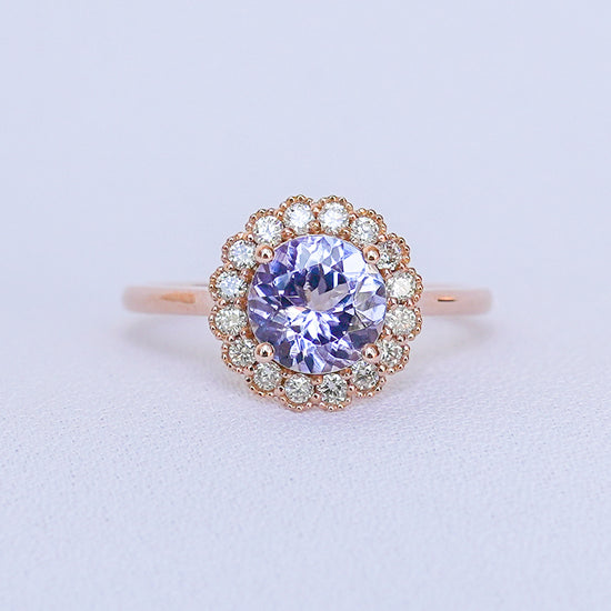 Tanzanite Elegance Halo Ring - 14K Rose Gold 1546TRR