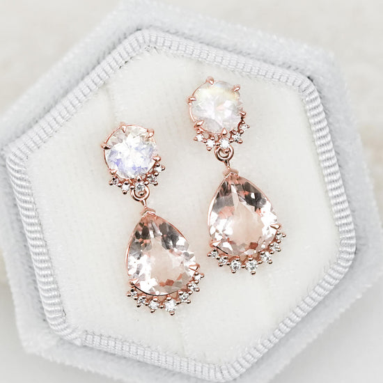 Moonstone and Detachable Morganite Drip Earrings - 1549MER
