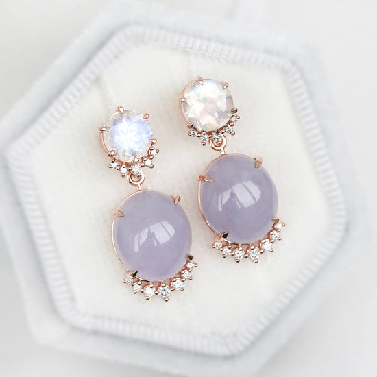 Moonstone and Lavender Jade Drip Earrings - 1550MER
