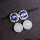 Tanzanite Princess Halo Earrings - 14K White Gold 1582TEW