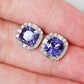 Tanzanite Princess Halo Earrings - 14K White Gold 1582TEW