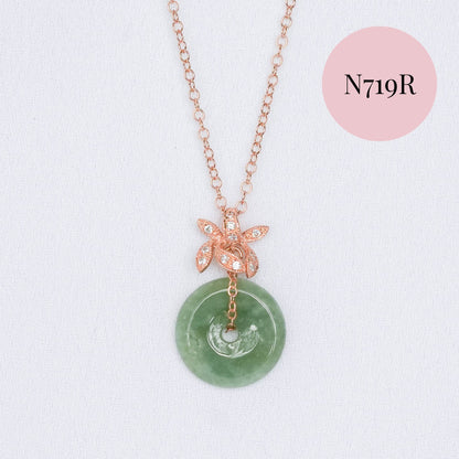 Jade Donut with Orchid Pendant Necklace - Rose Gold