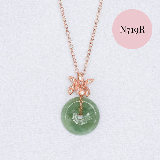 Jade Donut with Orchid Pendant Necklace - Rose Gold