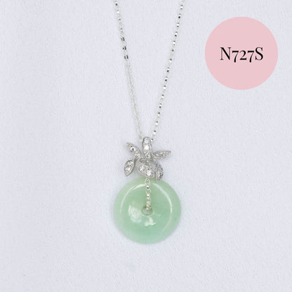 Jade Donut with Orchid Pendant Necklace - Sterling Silver