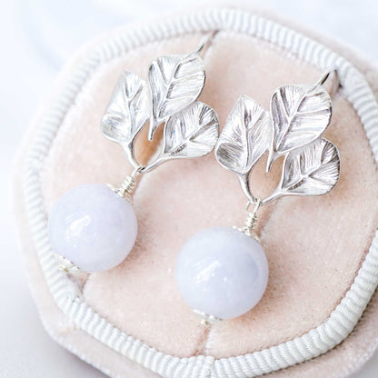 Lavender Jade with Three Leaf Hook Earrings