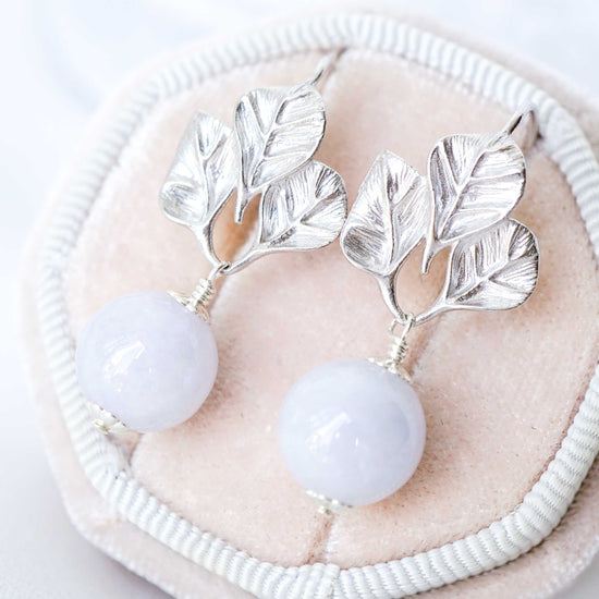 Lavender Jade with Three Leaf Hook Earrings