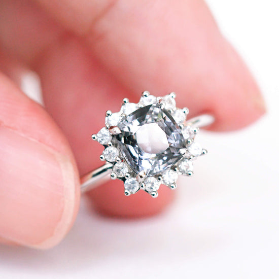 Gray Spinel with White Sapphire Halo Ring in 14K White Gold - 1433SRW