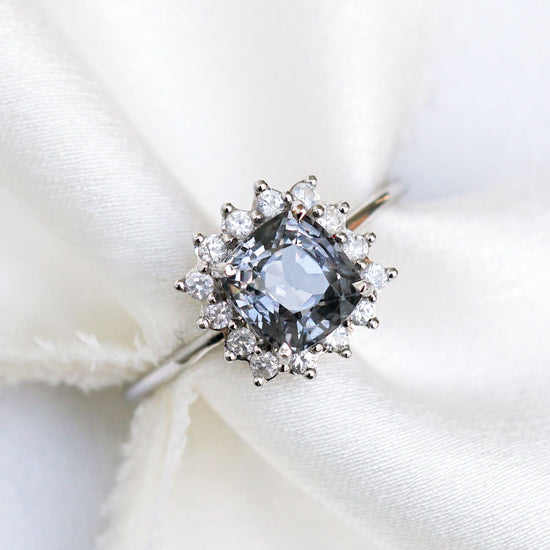 Gray Spinel with White Sapphire Halo Ring in 14K White Gold - 1433SRW