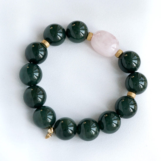 Pine Green Jade and Morganite Bracelet B12