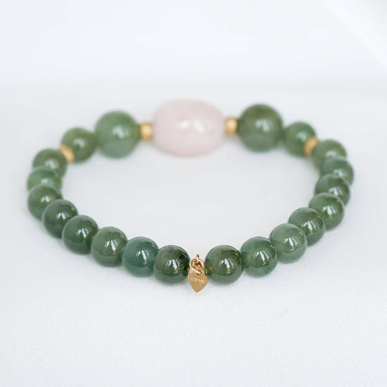Forest Green Jade and Morganite Bracelet B14