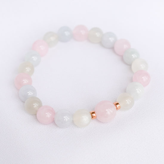 Lavender Jade, Moonstone and Rose Quartz Bracelet B2539