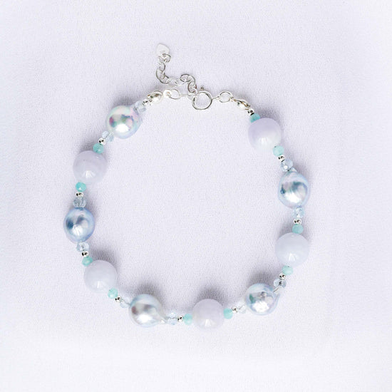 Silver Blue Akoya Pearl and Lavender Jade Bracelet B2613