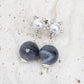 Sunburst Pearl Ear Studs with Botswana Agate - Silver