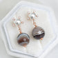 Sunburst Pearl Ear Studs with Botswana Agate - Rose Gold