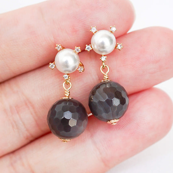 Sunburst Pearl Ear Studs with Botswana Agate - Gold