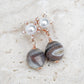 Sunburst Pearl Ear Studs with Botswana Agate - Rose Gold