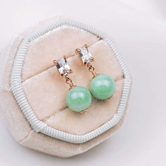 Green Jade with Baguette Ear Studs