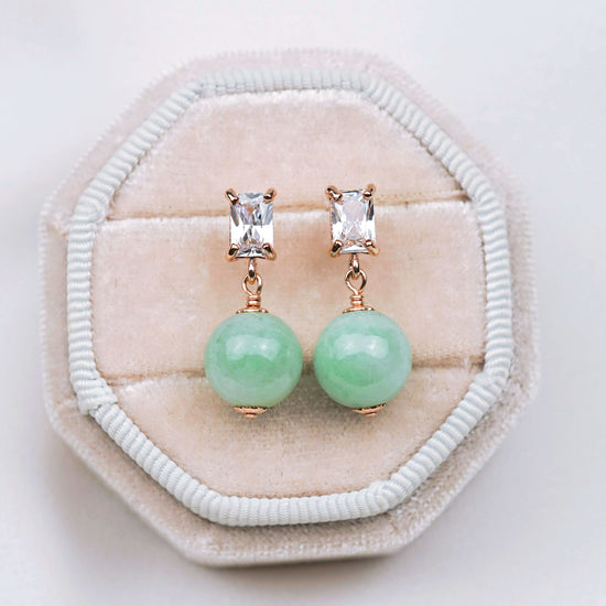 Green Jade with Baguette Ear Studs