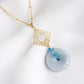 Blue Jade with Peranakan Tile and Swiss Blue Apatite Vine Necklace - BJN10G