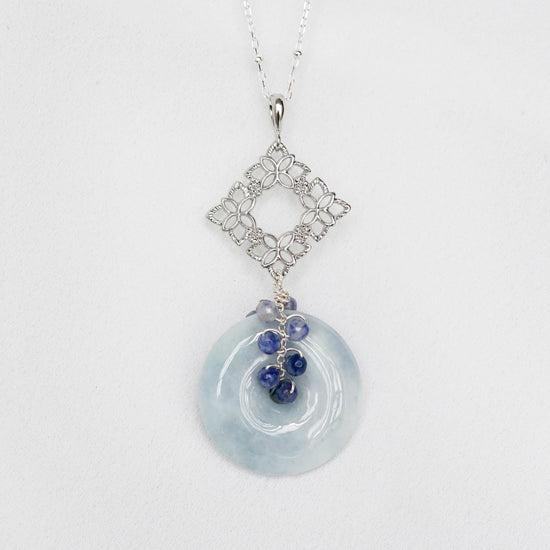Blue Jade with Peranakan Tile and Sodalite Vine Necklace - BJN7S
