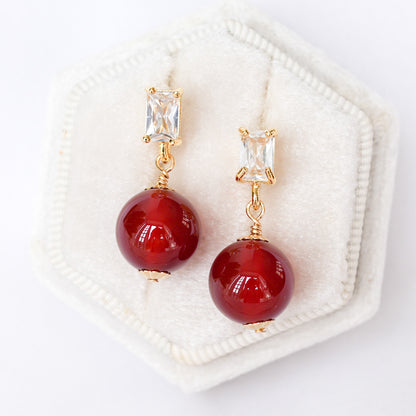 Baguette Ear Studs with Red Agate