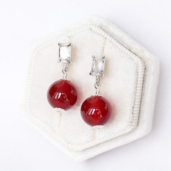 Baguette Ear Studs with Red Agate