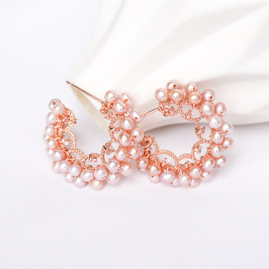 Blush Pearl Glitzy Hoop Earrings