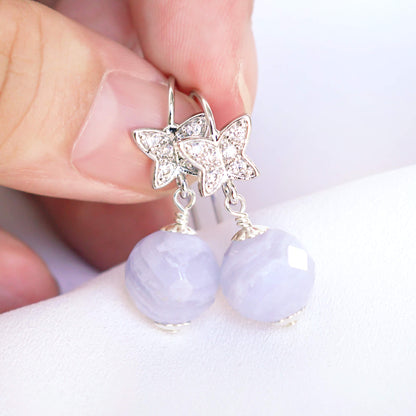 Butterfly Ear Hooks with Blue Lace Agate