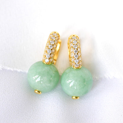 Chic CZ Hoop Earrings with Apple Green Jade