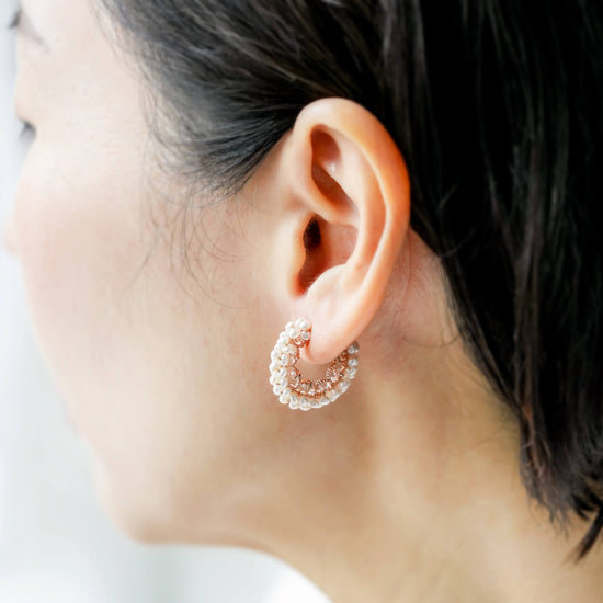 Blush Pearl Glitzy Hoop Earrings
