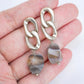 Chain Link Ear Studs with Botswana Agate Nugget - CLE4S