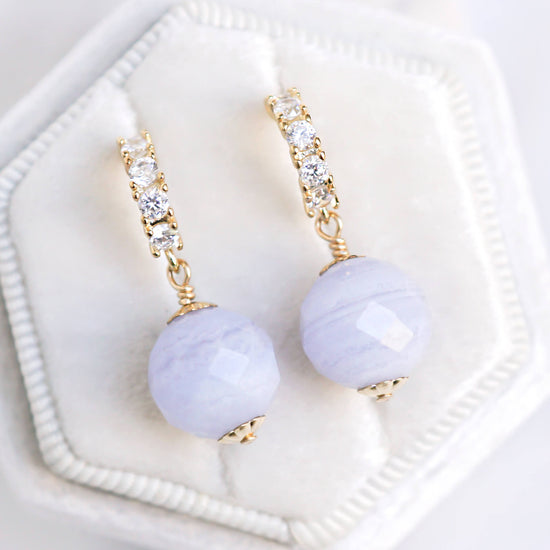 CZ Half Hoop Ear Studs with Blue Lace Agate