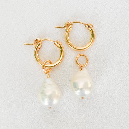 Chic Ear Hoops with Detachable Baroque Pearls