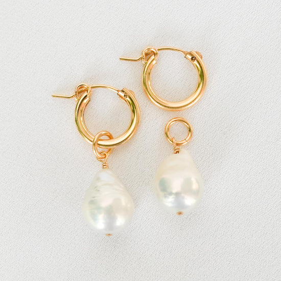 Chic Ear Hoops with Detachable Baroque Pearls