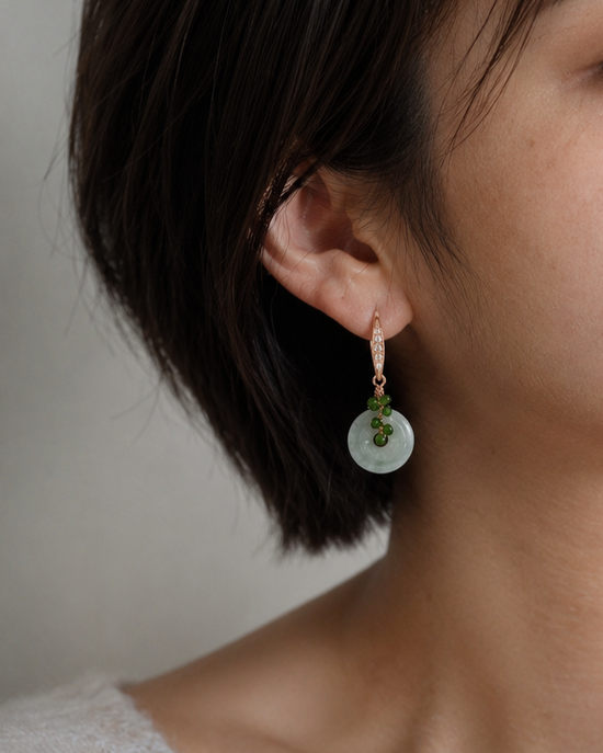 Sparkly Hook Earrings with Jade & Chrome Diopside Vine