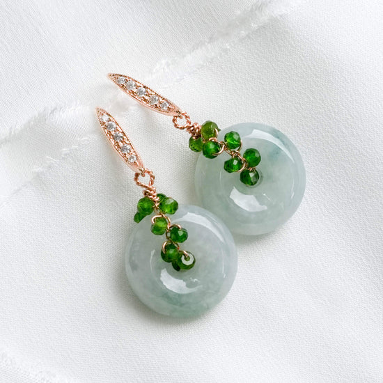 Sparkly Hook Earrings with Jade & Chrome Diopside Vine