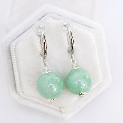 Spring CLIP ON Hoop Earrings with Green Jade