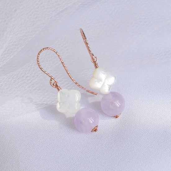 Pink Amethyst and Clover MOP Hook Earrings