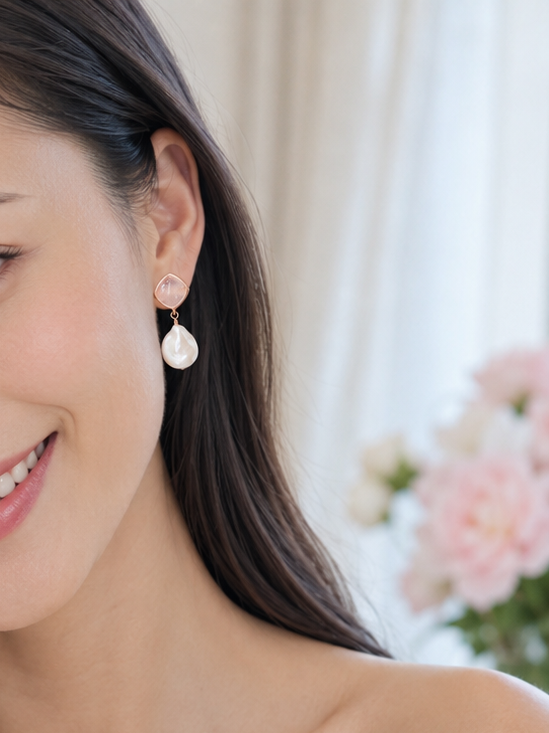 Rose Quartz and Pearl Earrings