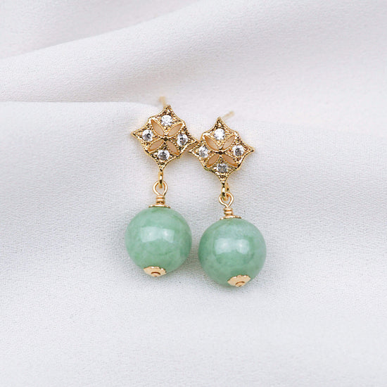 Diamond Ear Studs with Green Jade