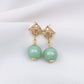 Diamond Ear Studs with Green Jade